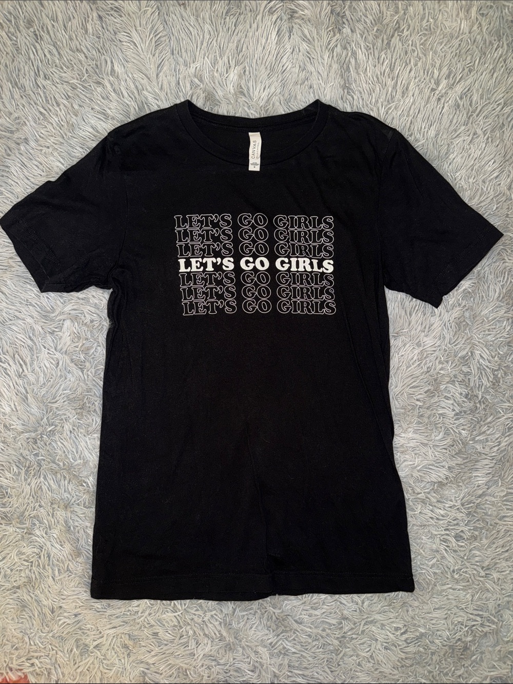 Bella Canvas Black Tee with White Repeat 'LET'S GO GIRLS' Graphic